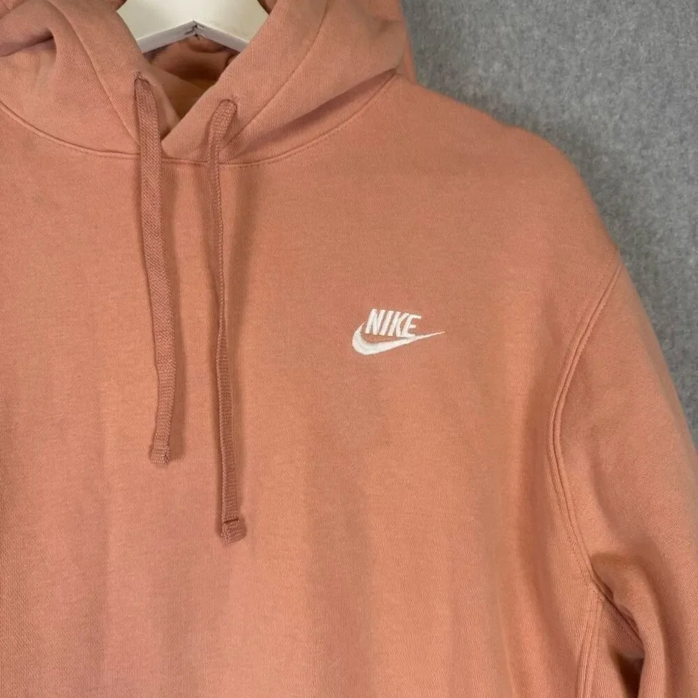 Nike Mens Size Medium Pullover Hoodie Sweatshirt Orange Front Pocket Swoosh Logo